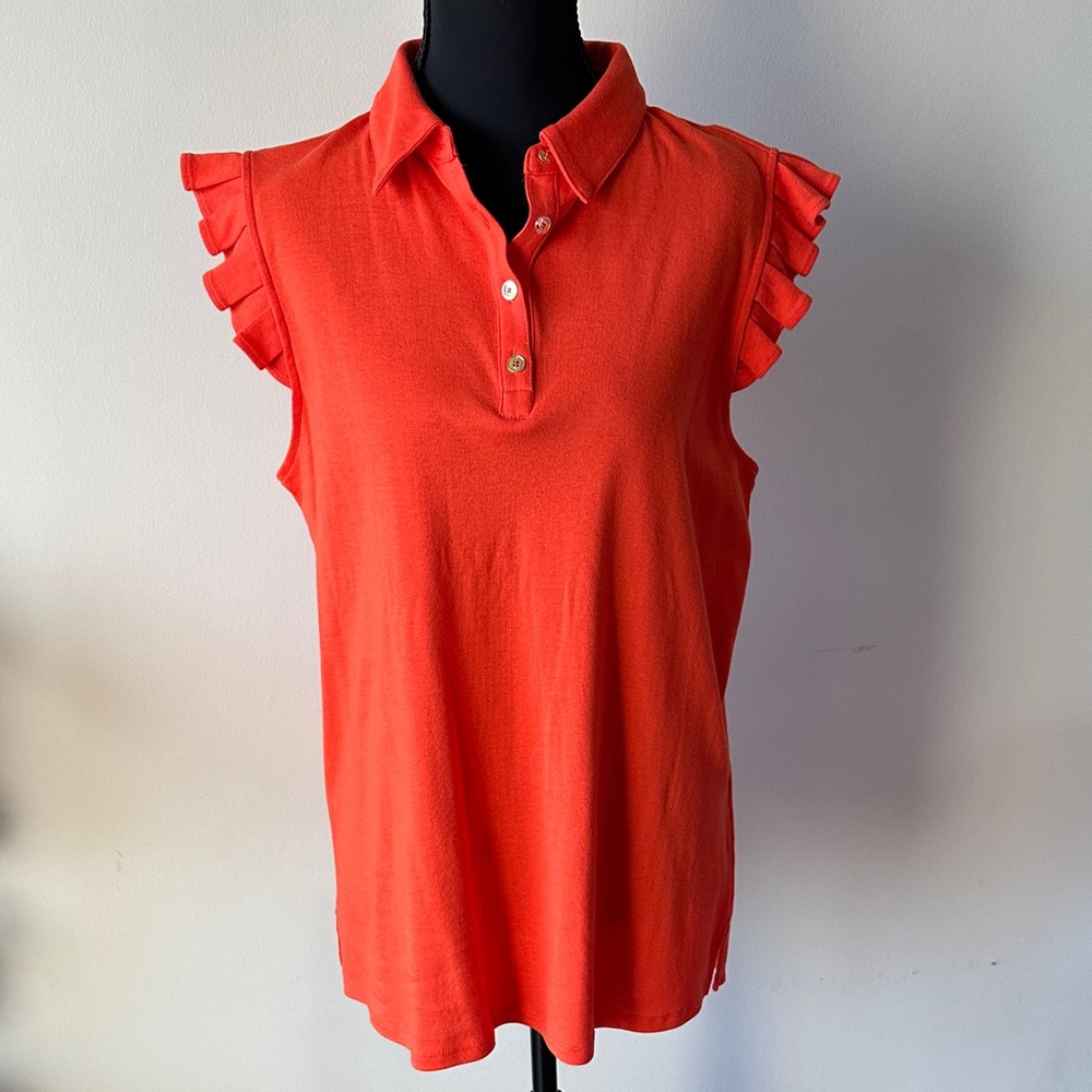 Jones New York Orange Ruffled Sleeve Top
